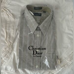 NWT Christian Dior grey stripe button up dress shirt size 16 1/2 * 33